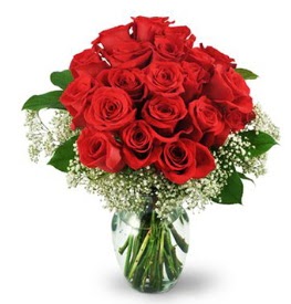 25 adet kırmızı gül cam vazoda  Van çiçek , çiçekçi , çiçekçilik 
