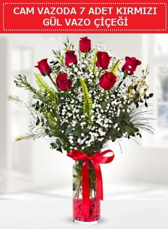 Cam vazoda 7 adet kırmızı gül çiçeği  Van çiçek gönderme sitemiz güvenlidir 